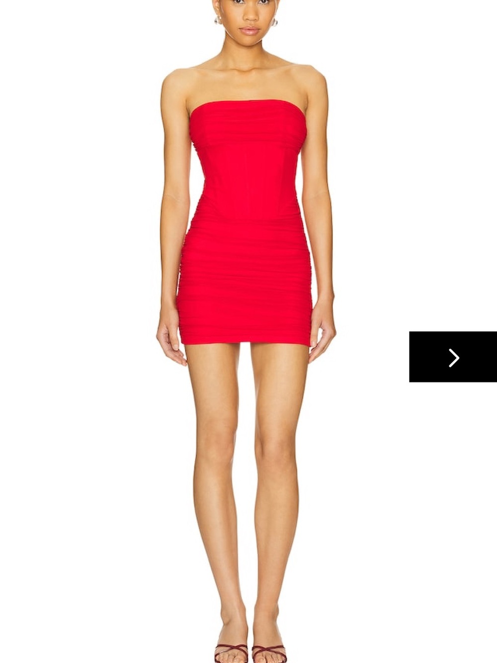 Superdown Strapless Red Ruched Mini Dress